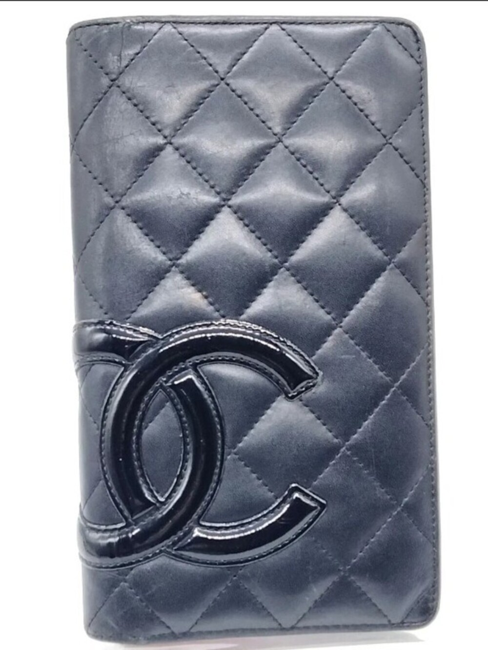 Chanel Cambon Ligne Black Quilted Leather Long Wallet Hot Pink Interior
